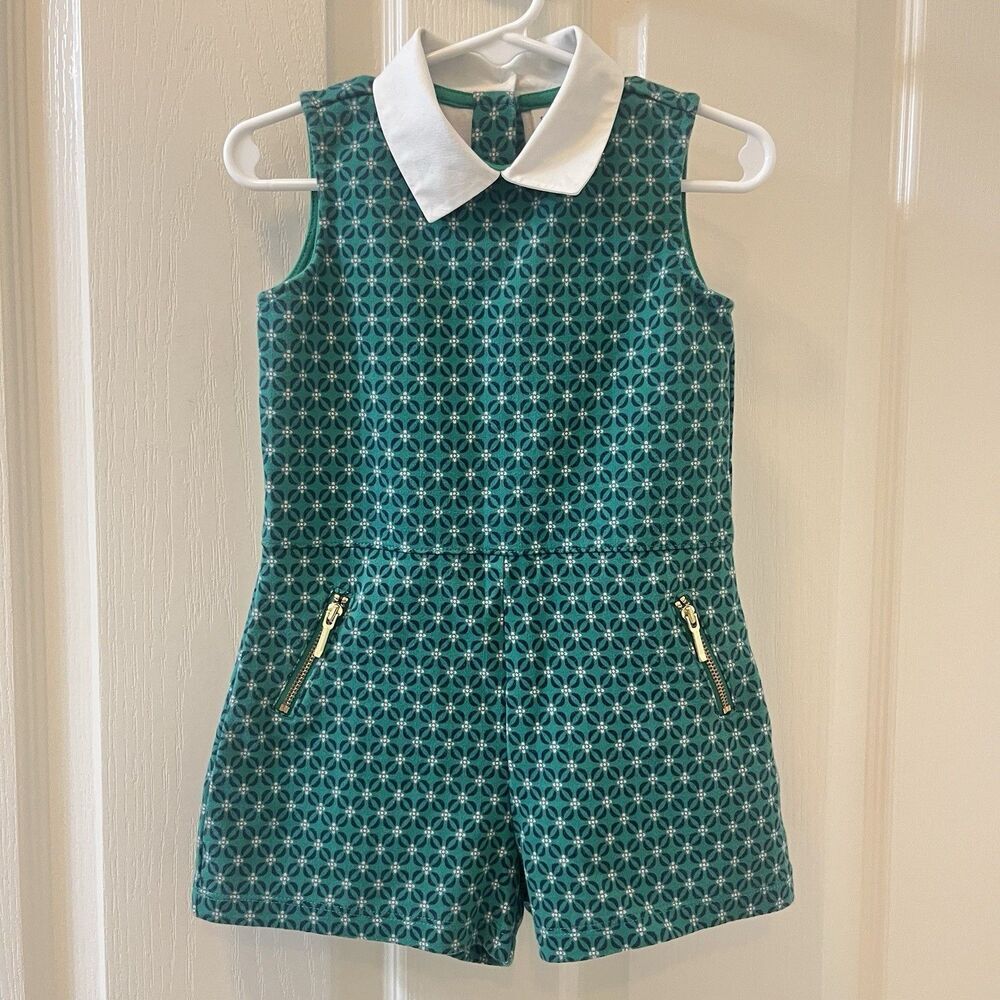 Janie and Jack Bosphorus Geo Print Ponte Romper Green Girls Size 3